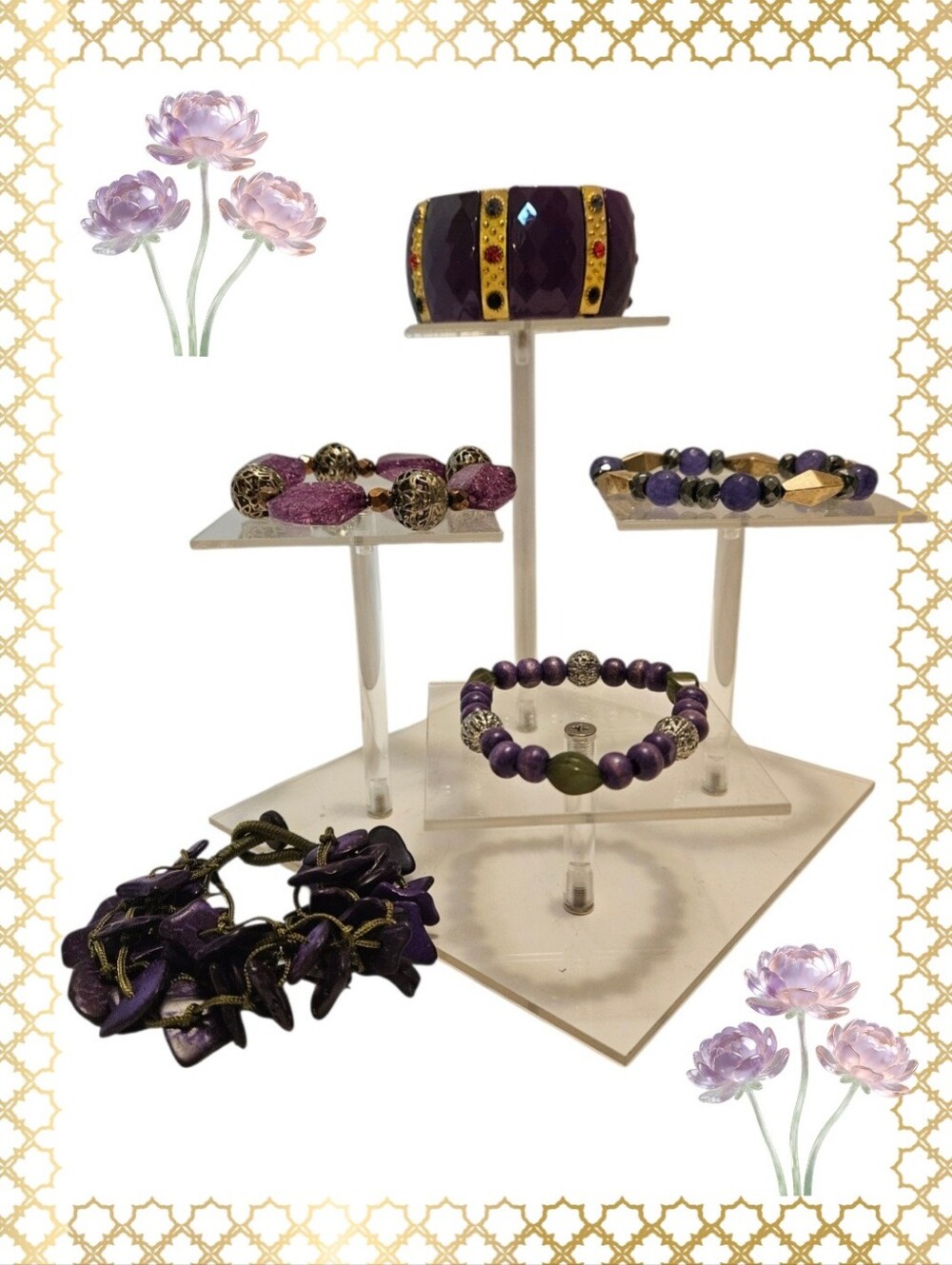 Purple Acrylic Bead Bracelet Bundle